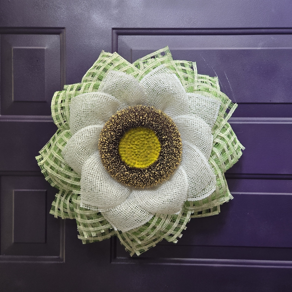 White and Green Mesh Flower Wreath
